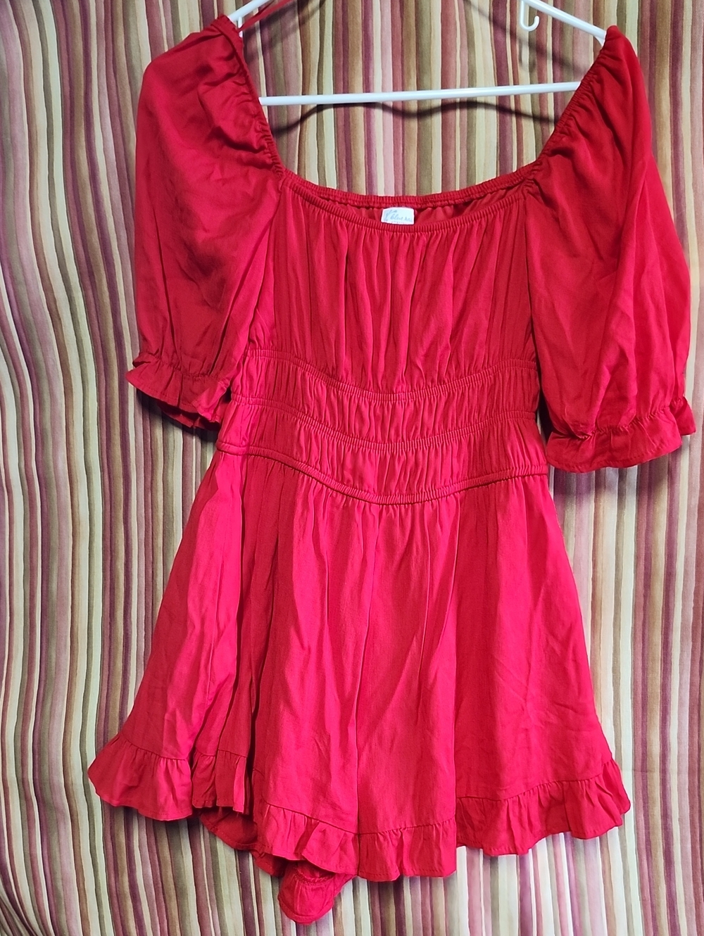 Blue Rain Red Off-Shoulder Romper